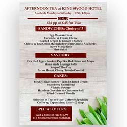 Kingswood Hotel Afternoon Tea Menu,